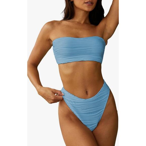 ZAFUL Women Strapless Textured Bandeau Bikini 2 Piece - Picture 1 of 1